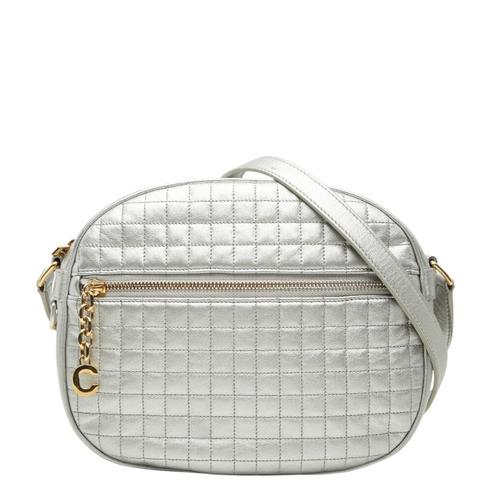 Celine C Charm Crossbody Shoulder Bag 188353 Silver Leather Women's CELINE